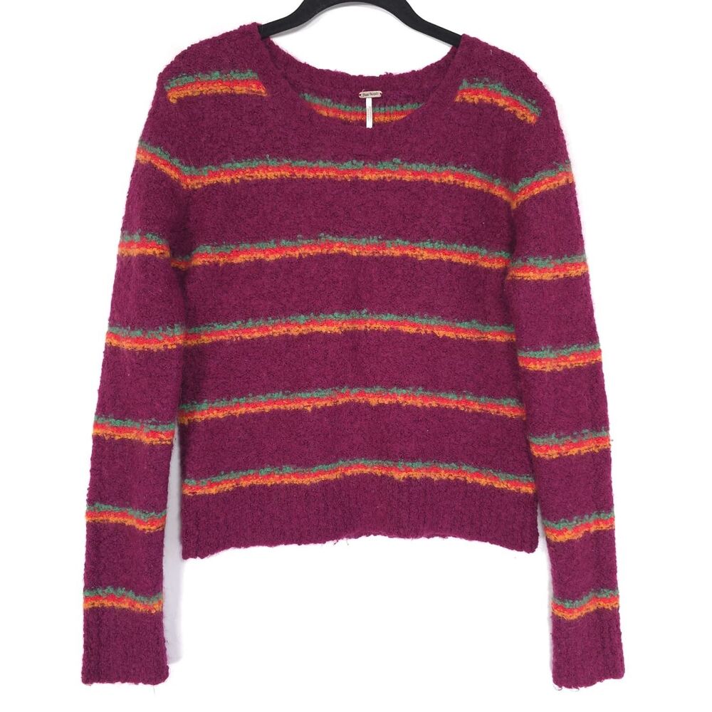 FREE PEOPLE Women's SMALL Pullover Top Sweater Alpaca Blend Striped Multicolor